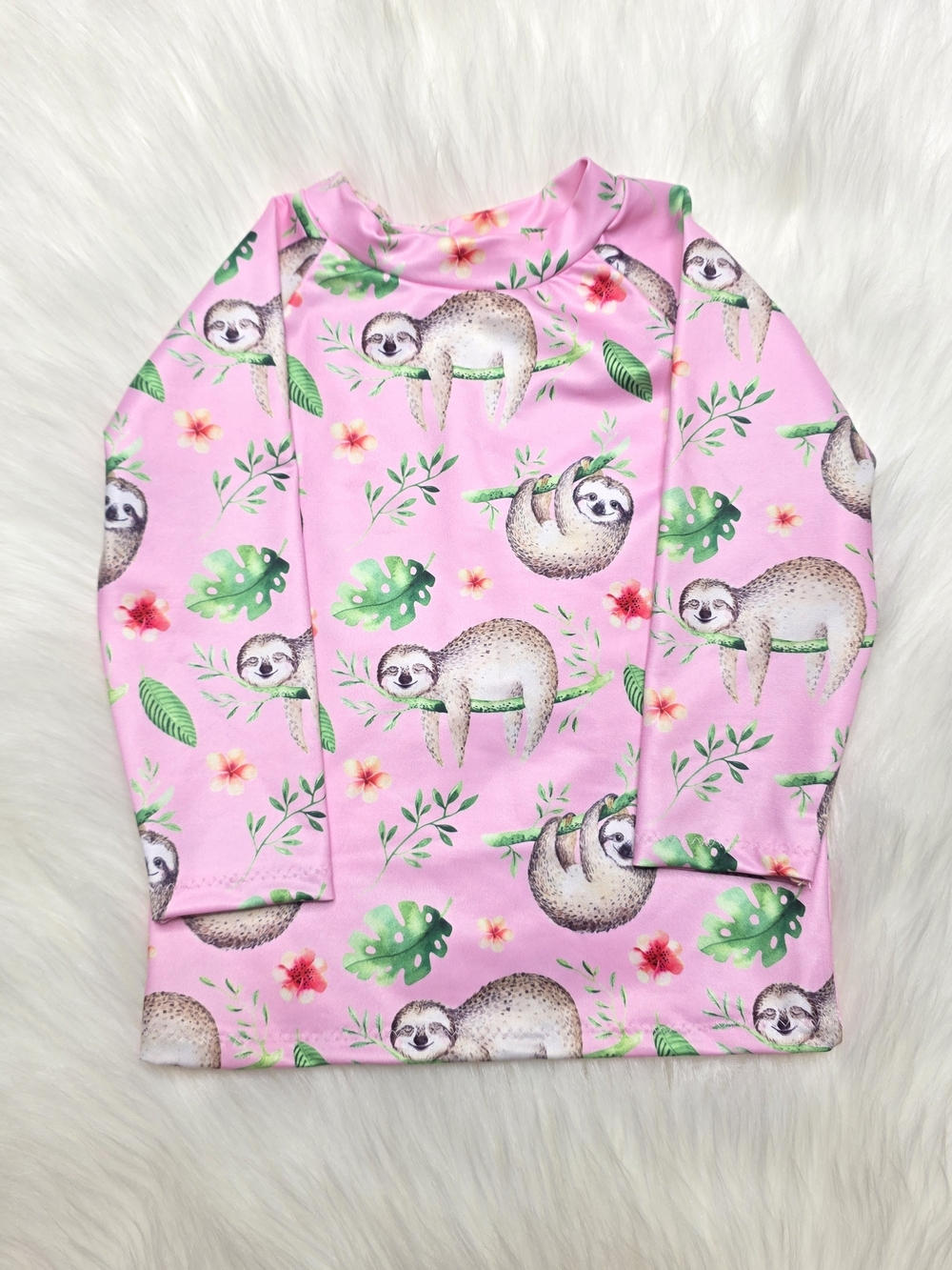 Girls' 18m Pink Sloth Print Long Sleeve Rashguard